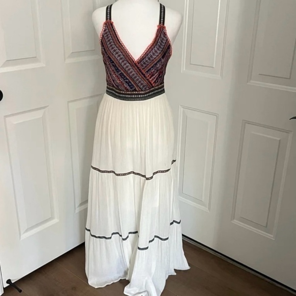 Elan Embroidered Maxi Swing Dress White‎ 30” Bust Cottagecore Gypsy Whimsical